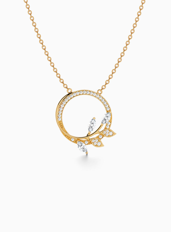 18k Gold Diamond Leaf Eternity Circle Pendant | Varudai