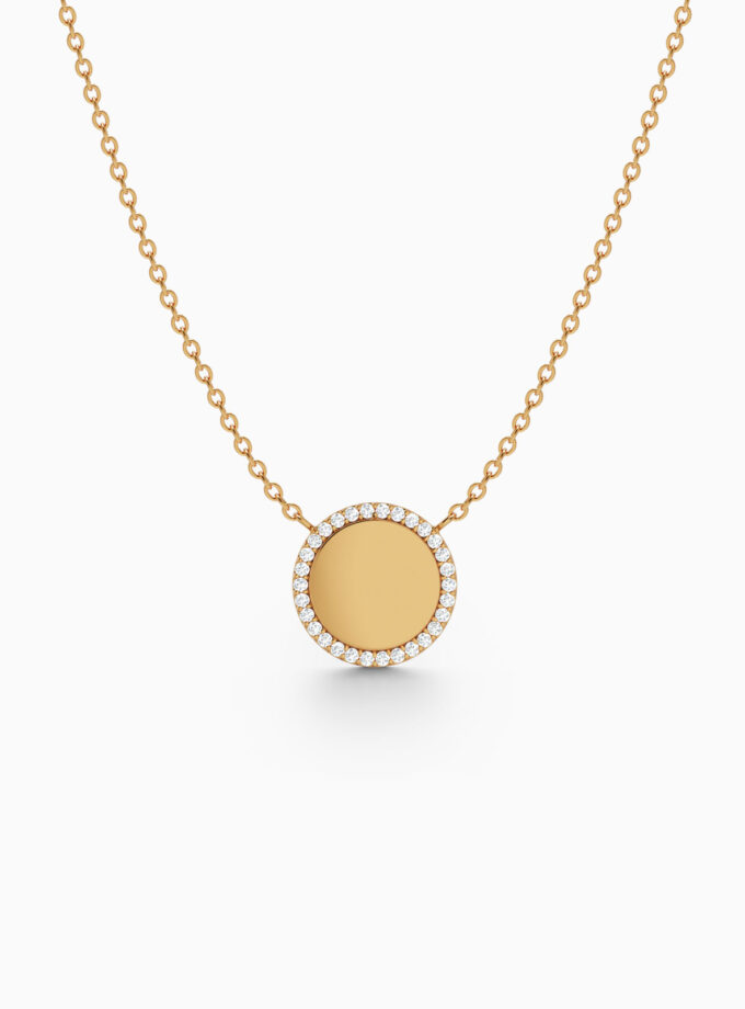Gold Disc Pendant with Diamond Halo | Varudai