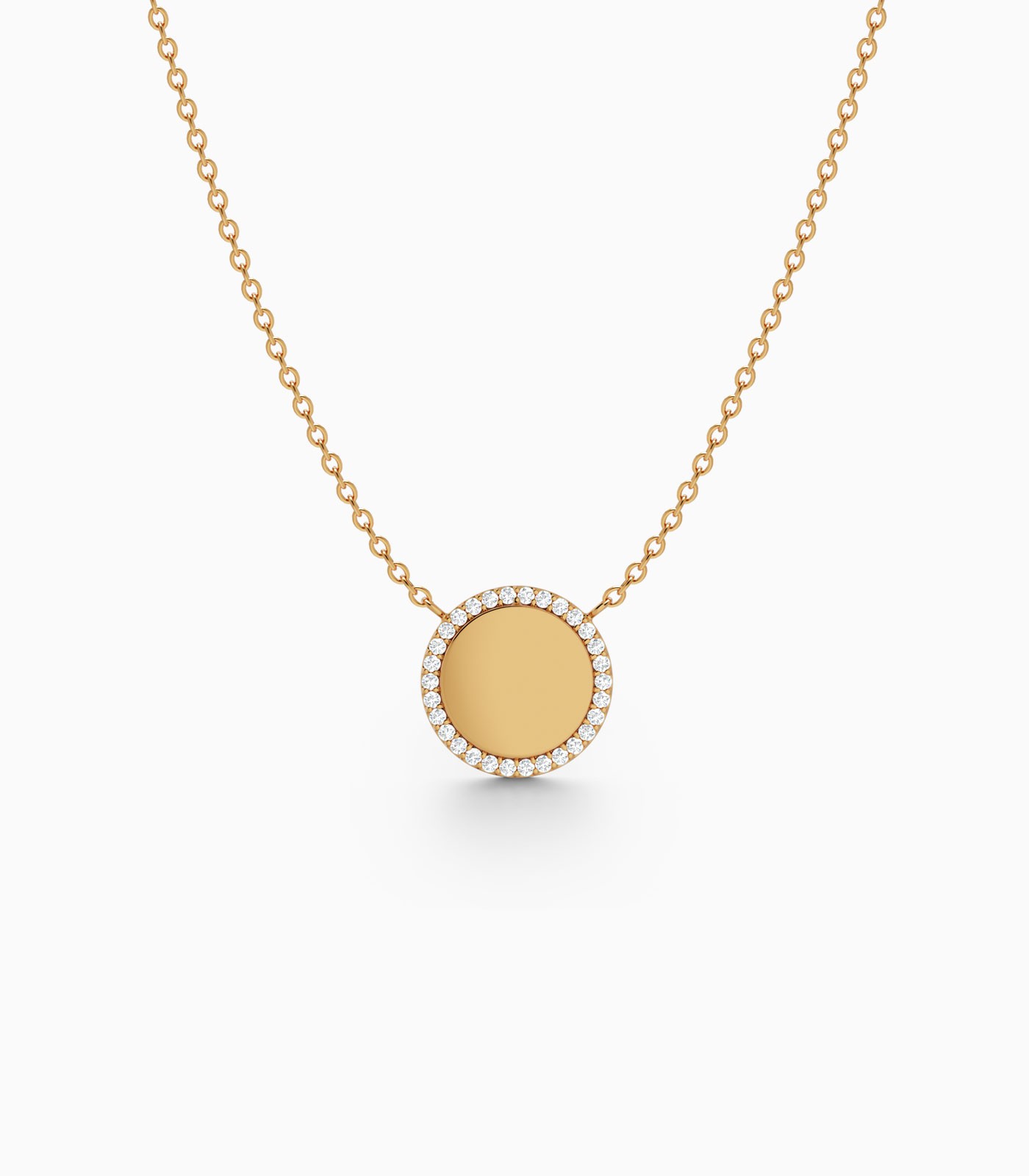 Gold Disc Pendant with Diamond Halo | Varudai