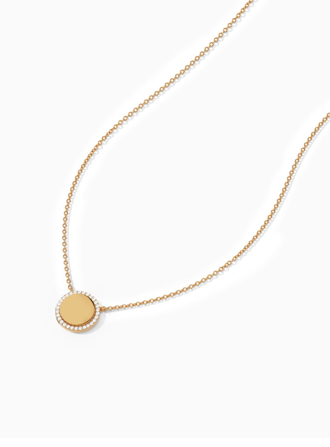 Gold Disc Pendant with Diamond Halo | Varudai