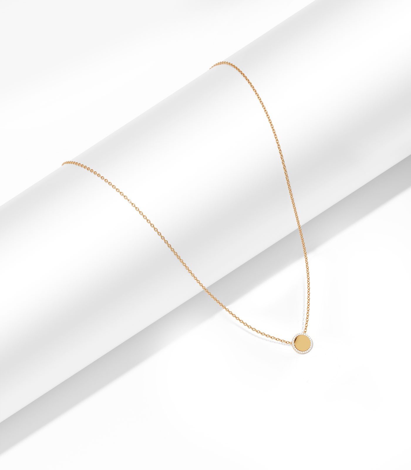 Gold Disc Pendant with Diamond Halo | Varudai