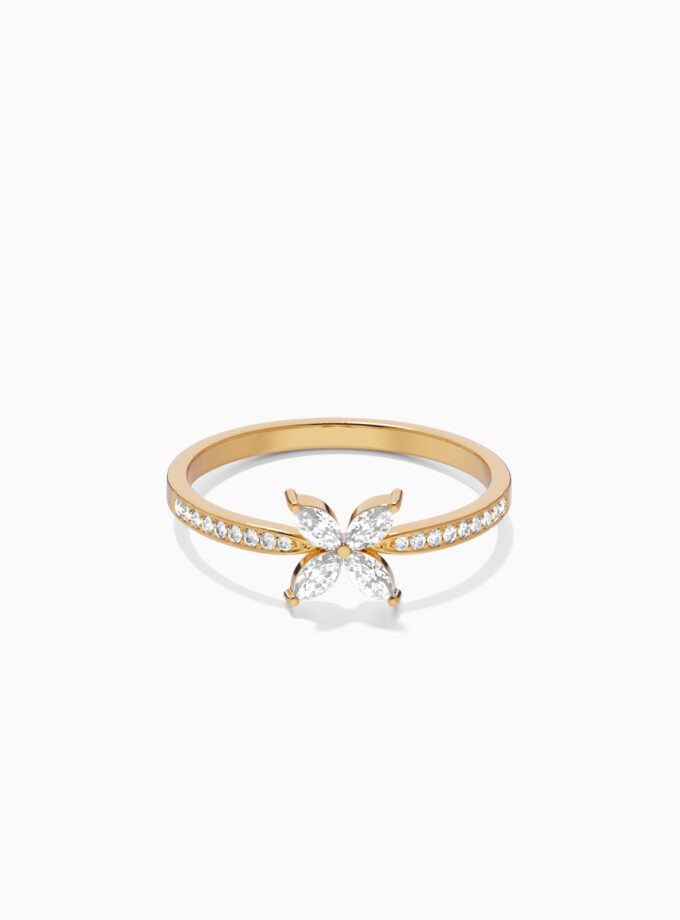 Four Leaf Diamond Ring 18k Gold | Varudai