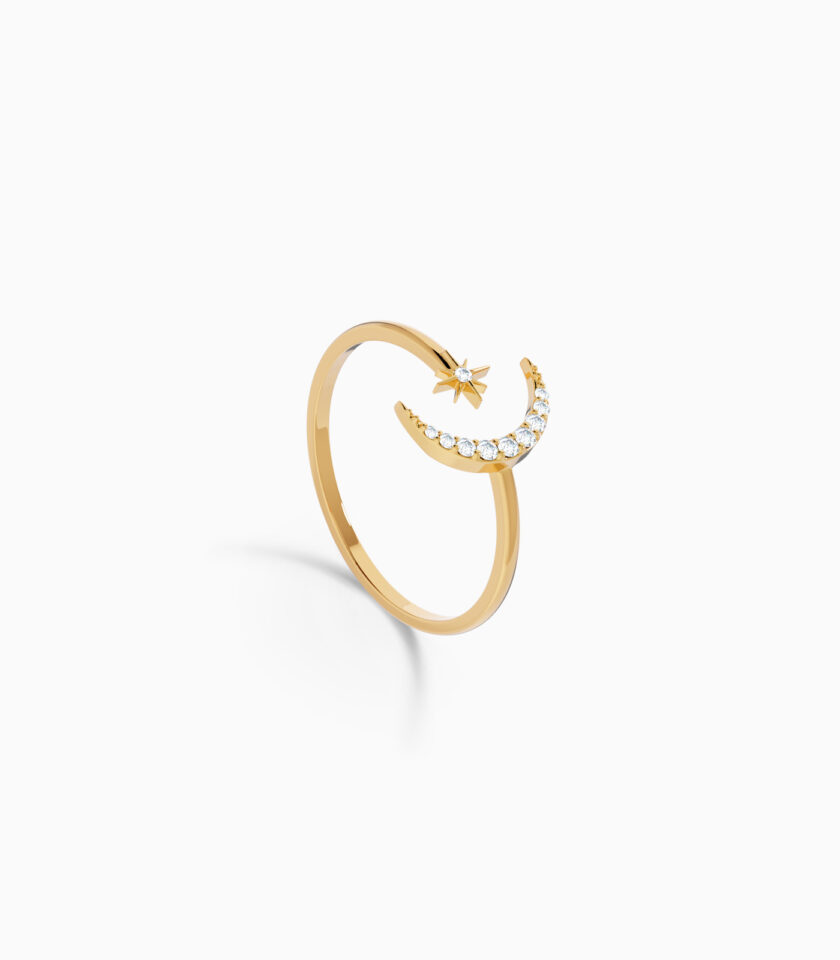 Crescent Moon & Star Open Ring | Varudai