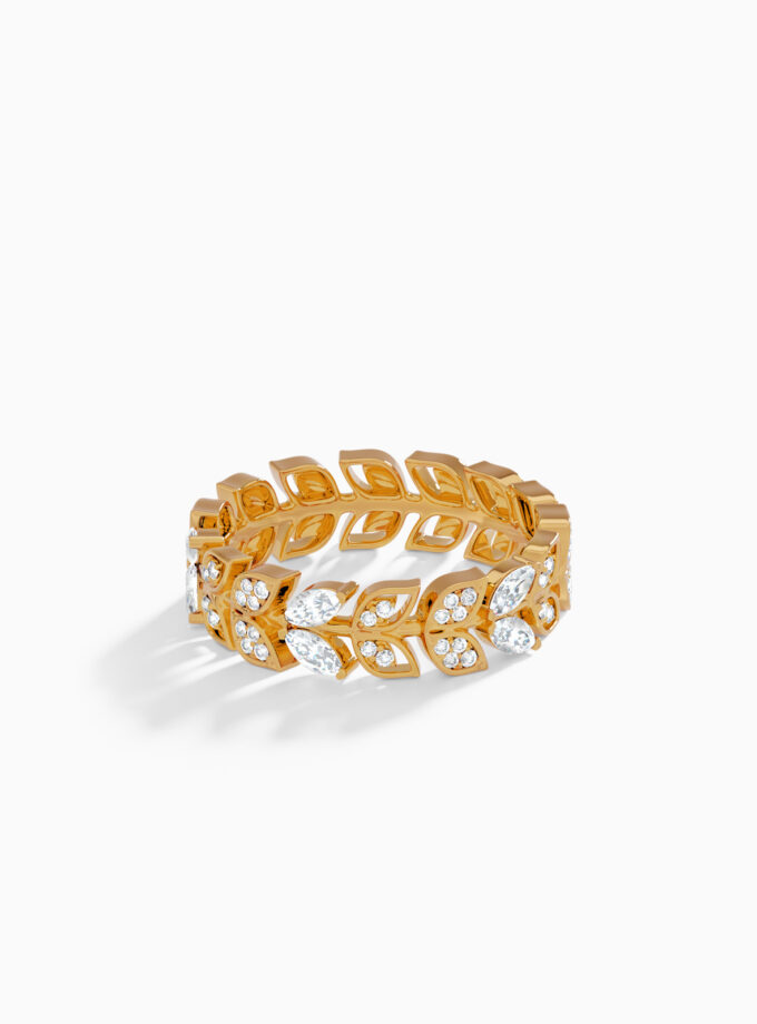 Diamond Leaf Band Ring | Varudai | Yellow Gold