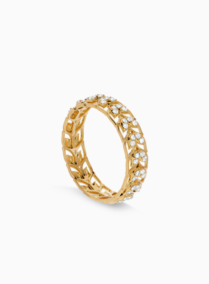 18k Gold Diamond Leaf Band Ring | Varudai