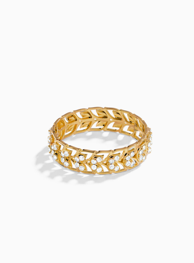 18k Gold Diamond Leaf Band Ring | Varudai