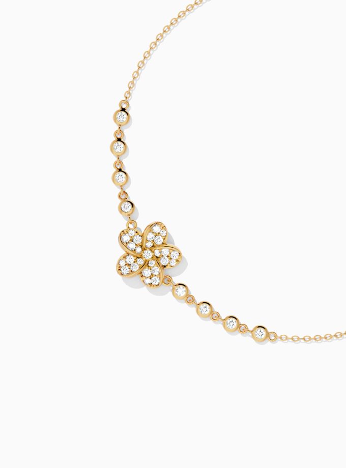 Floral Diamond Accent Gold Bracelet | Varudai