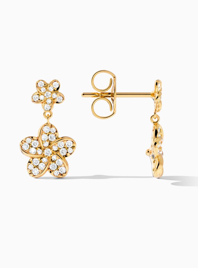 Gilded Floral Diamond Drop Earrings | Varudai