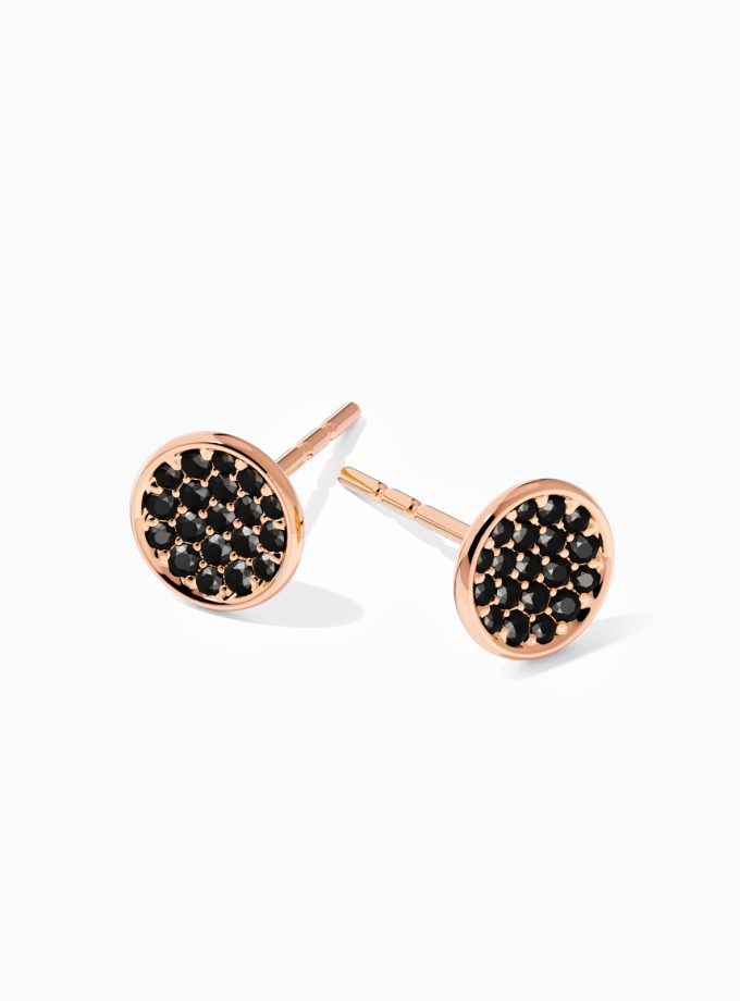 18k Gold Pave Black Diamond Disc Stud Earrings | Varudai