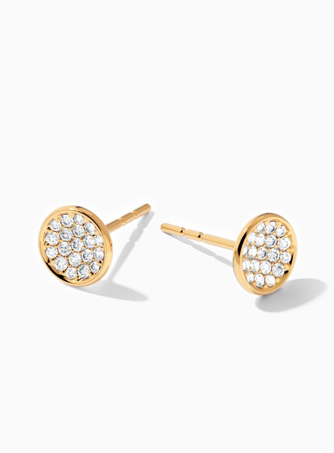 18k Gold Pave Diamond Disc Stud Earrings | Varudai