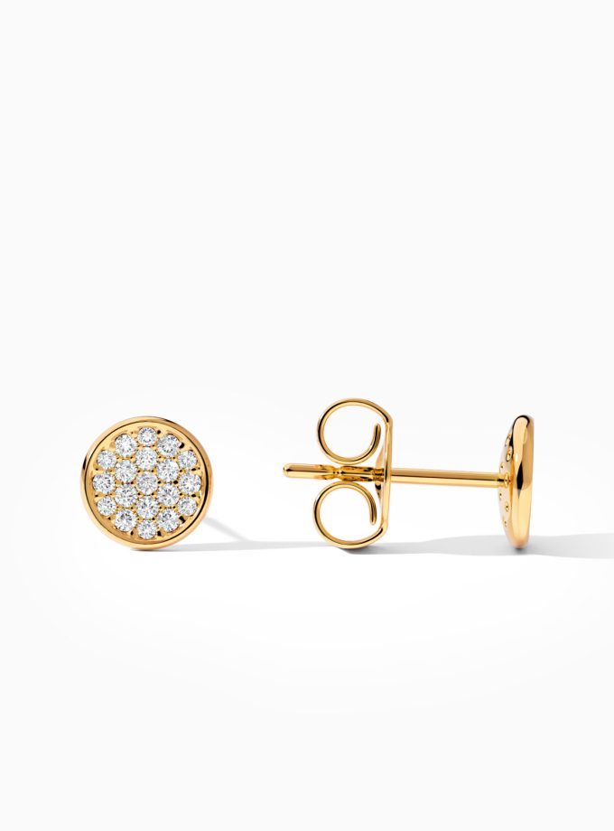 18k Gold Pave Diamond Disc Stud Earrings | Varudai