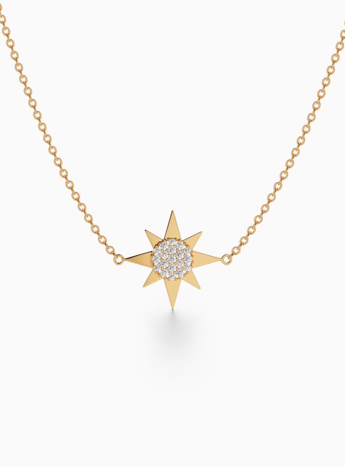 Gold Sunburst Diamond Necklace | Varudai