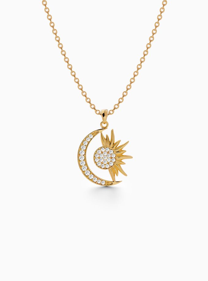 Sun & Crescent Duo Diamond Pendant | Varudai