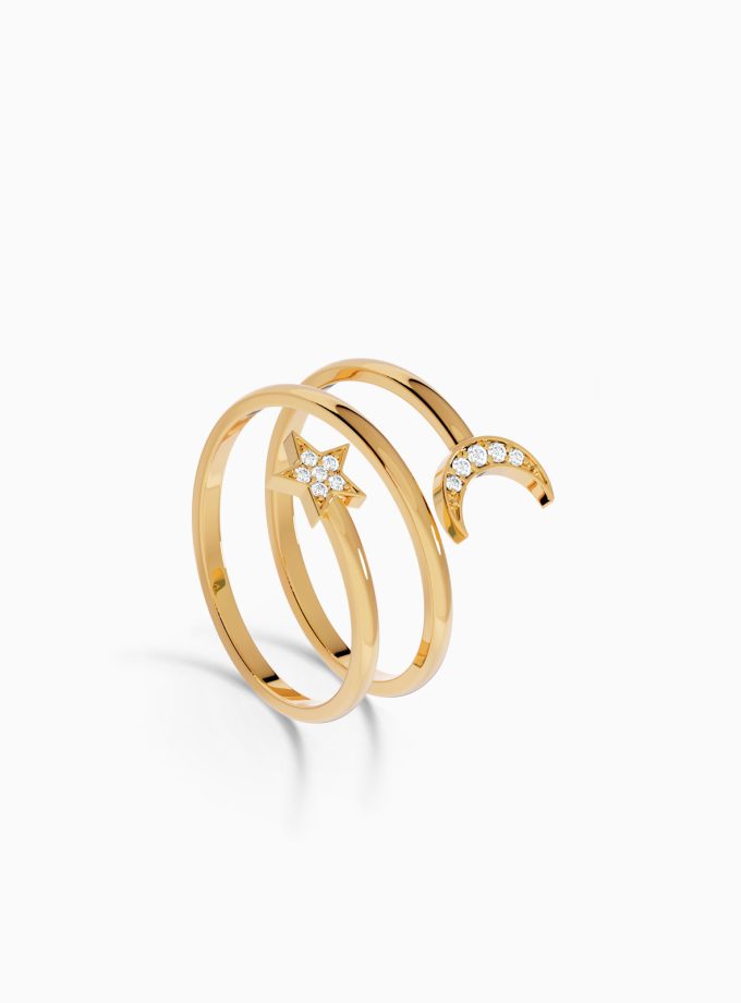 Spiral Moon-Star Diamond Ring | varudai