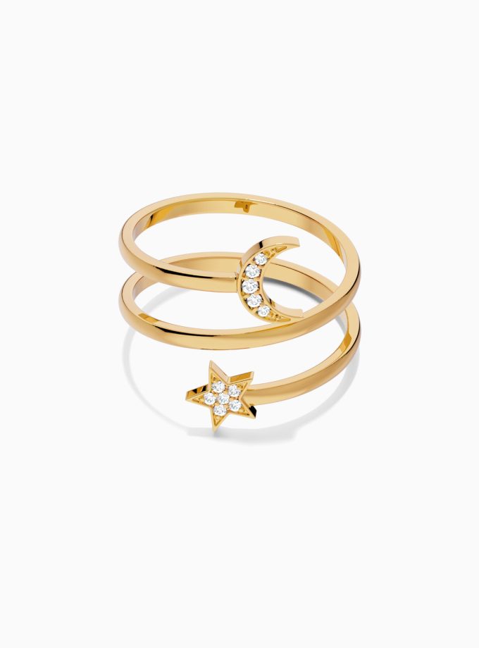 Spiral Moon-Star Diamond Ring | varudai