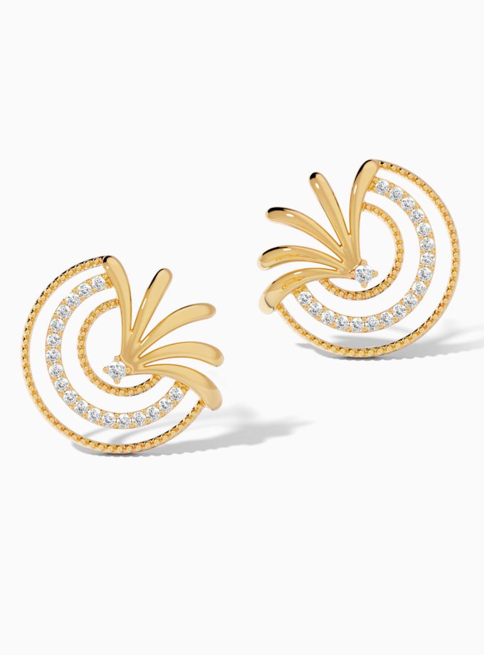 Swirl & Spiral Diamond Gold Earrings | Varudai
