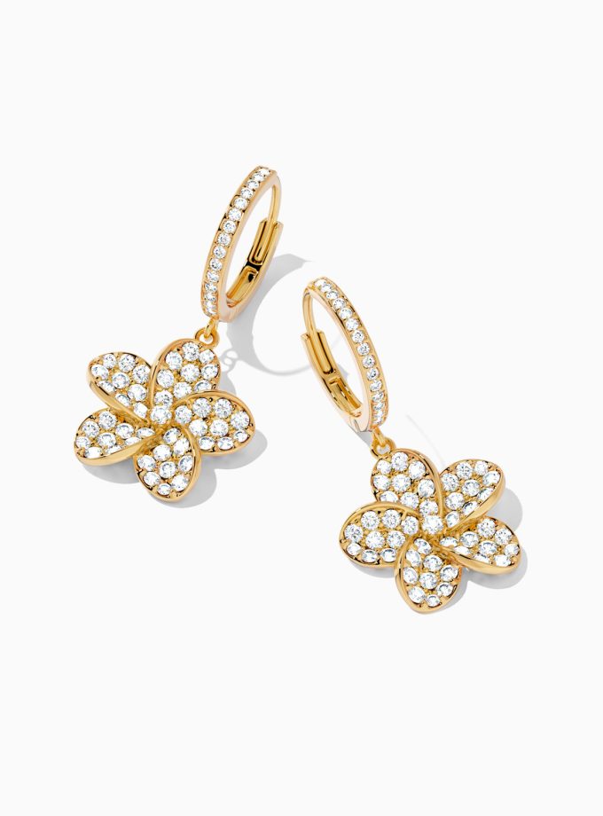 Diamond Floral Drop Hoop Earrings | Varudai