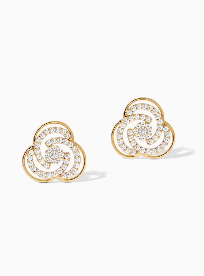 Spiral Intertwined Diamond Gold Earrings | Varudai