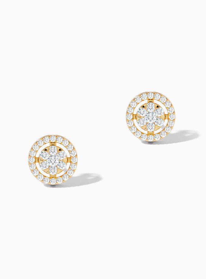 Concentric Diamond Circles Gold Studs | Varudai