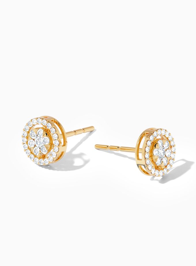 Concentric Diamond Circles Gold Studs | Varudai
