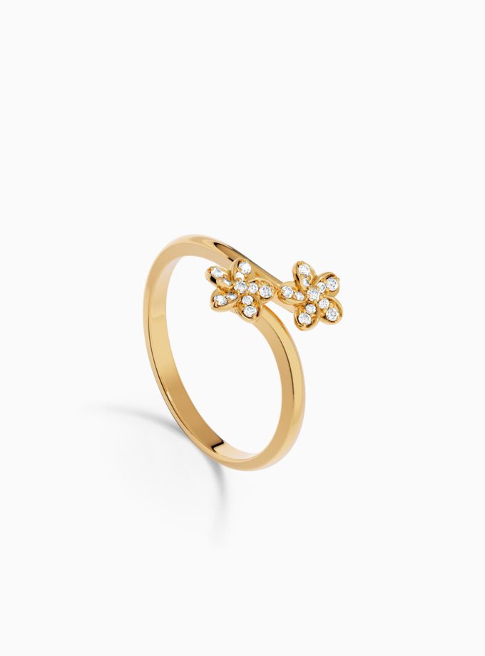 Double Floral Twisted Bypass Ring | Varudai