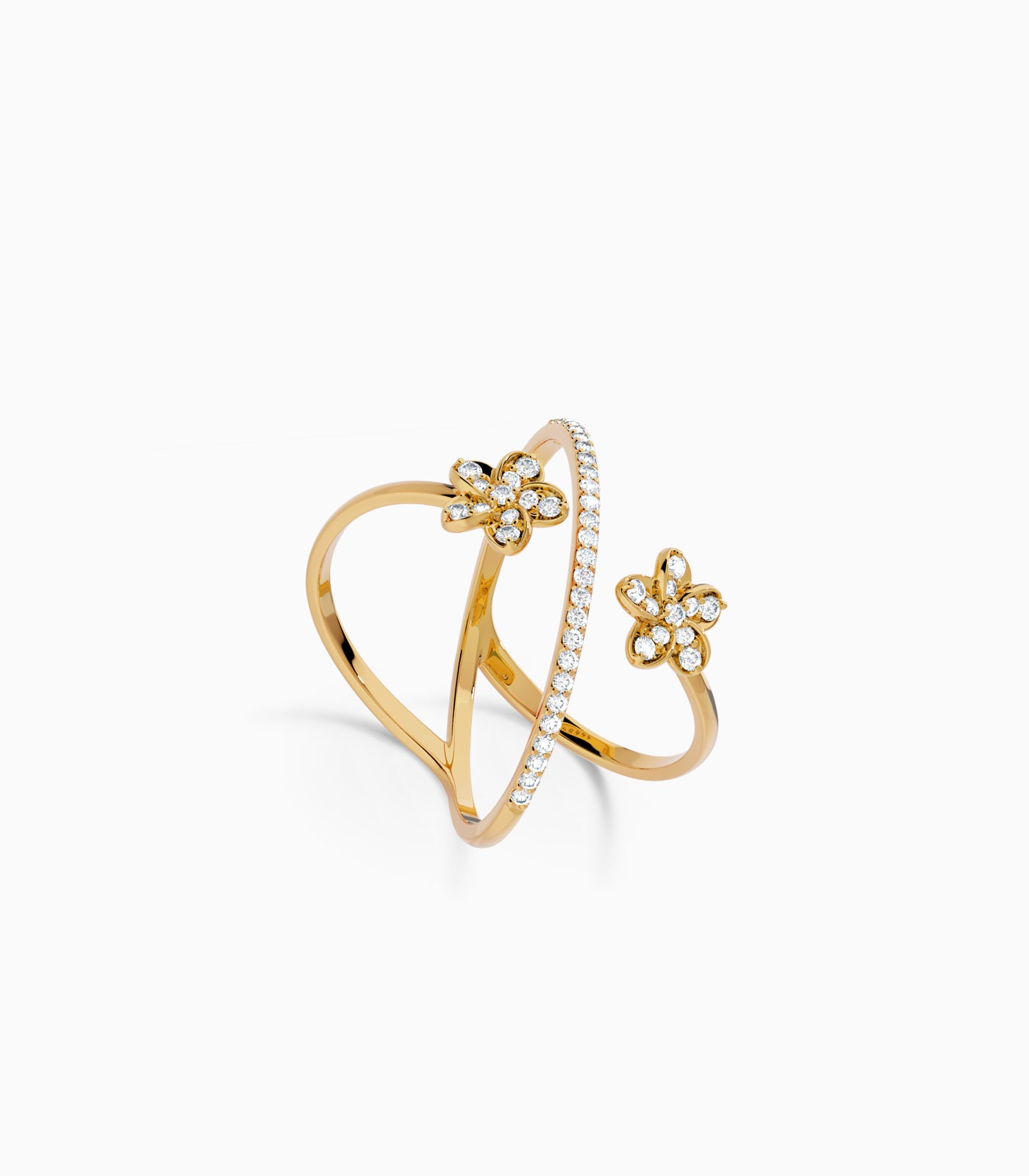 Double Layer Floral Diamond Bypass Ring | Varudai