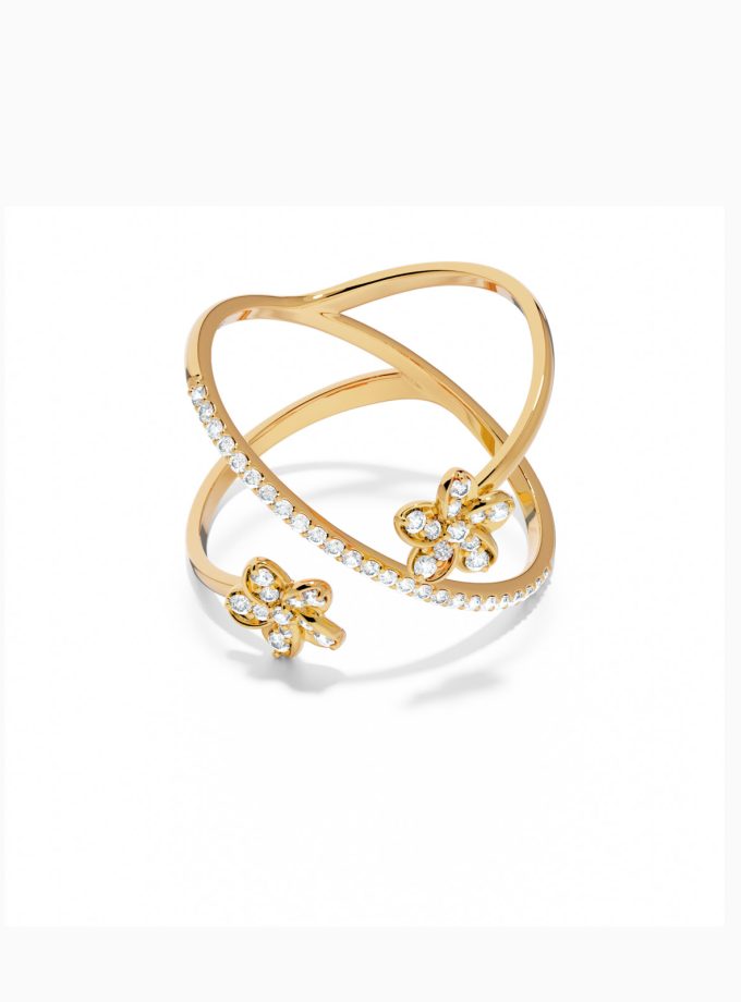 Double Layer Floral Diamond Bypass Ring | Varudai