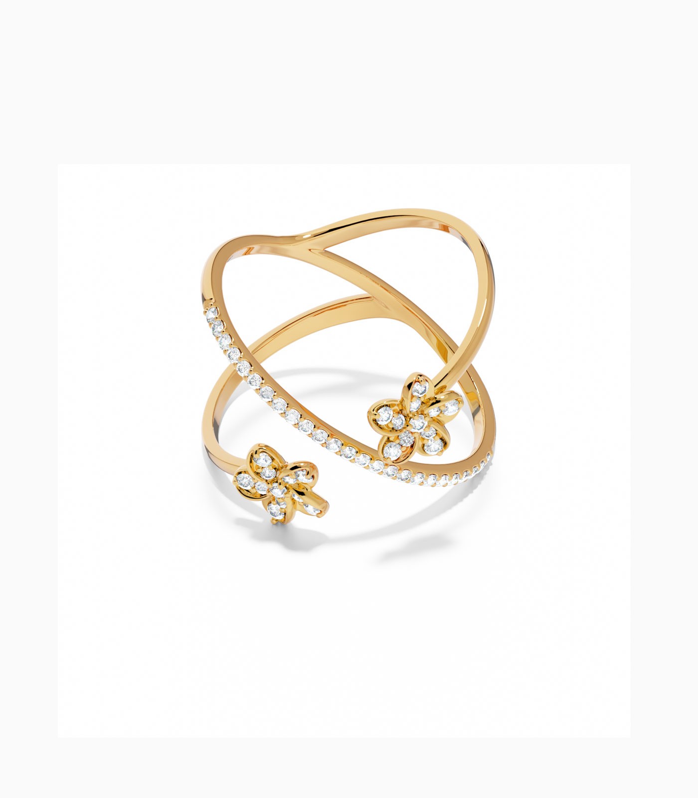 Double Layer Floral Diamond Bypass Ring | Varudai