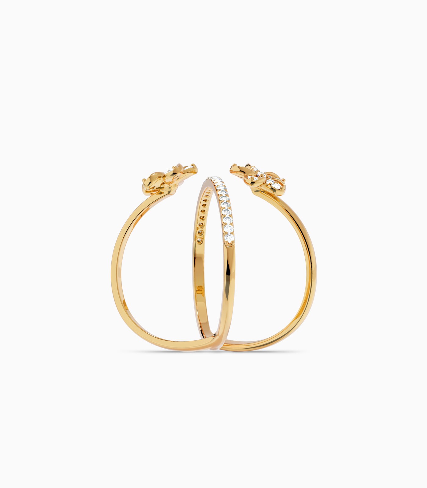 Double Layer Floral Diamond Bypass Ring | Varudai