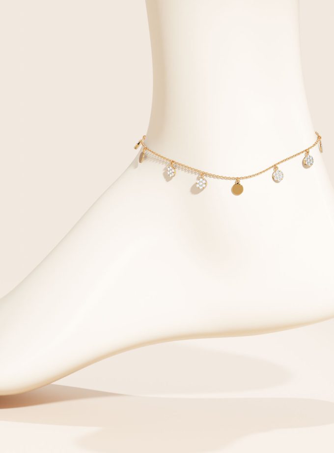 Anklet with Diamond and Gold Disc Charms | Diamond Anklets | 18k gold Anklets | Varudai