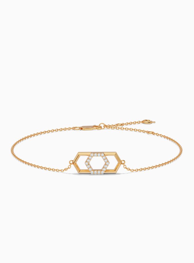 Hexagon Geometric Bracelet in 18k Gold | Varudai | geometric shape bracelets | Geometric Jewellery | Diamond Bracelet