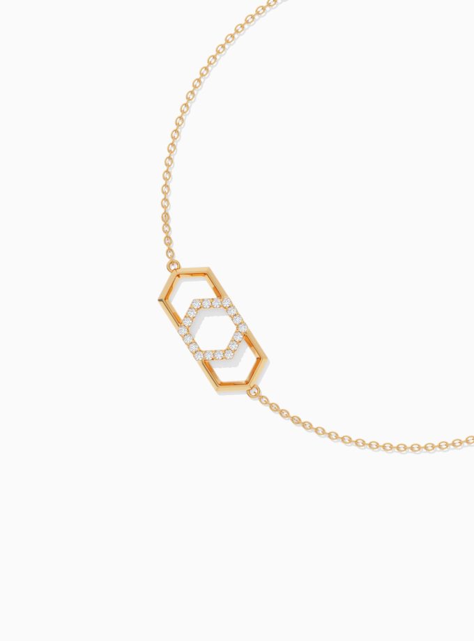 Hexagon Geometric Bracelet in 18k Gold | Varudai | geometric shape bracelets | Geometric Jewellery | Diamond Bracelet