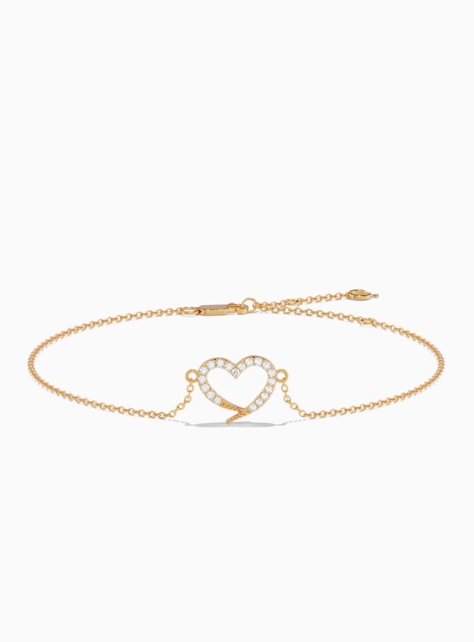 18k Gold Tiny Heart Diamond Bracelet | Varudai | Heart shaped diamond bracelet