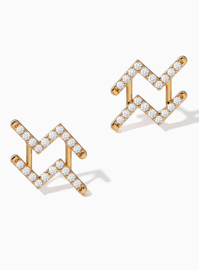Aquarius Zodiac Sign Earrings with Diamonds | Diamond Earrings | Zodiac Earrings | Zodiac Gold Earrings | Varudai