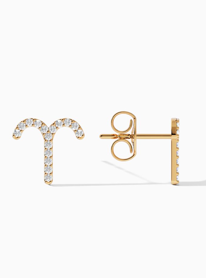 Aries Zodiac Sign Earrings with Diamonds | Diamond Earrings | Zodiac Earrings | Zodiac Gold Earrings | Varudai