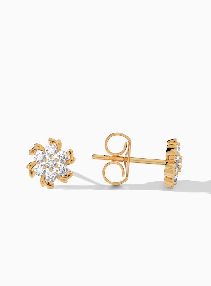Diamond Floral Stud Earrings | Varudai | Diamond Earrings | 18K gold earrings