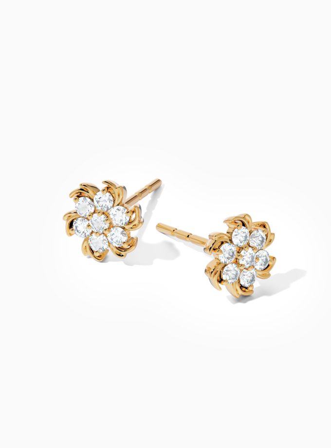 Diamond Floral Stud Earrings | Varudai | Diamond Earrings | 18K gold earrings
