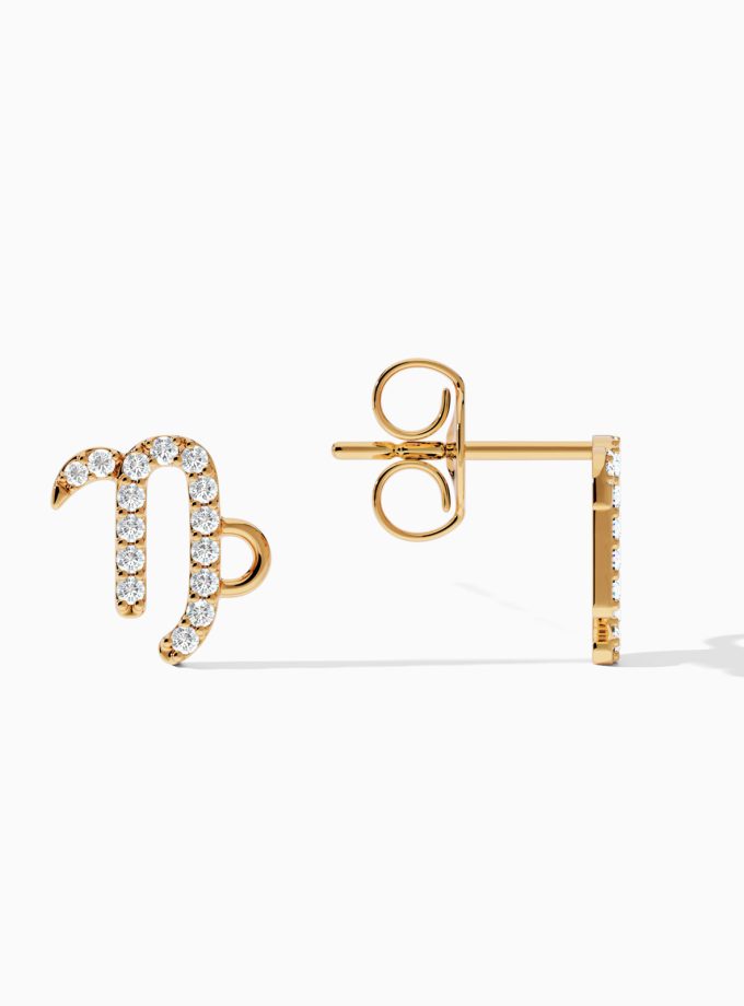 18k Gold Capricorn Zodiac Earrings with Diamonds | Diamond Earrings | Zodiac Earrings | Zodiac Gold Earrings | Varudai