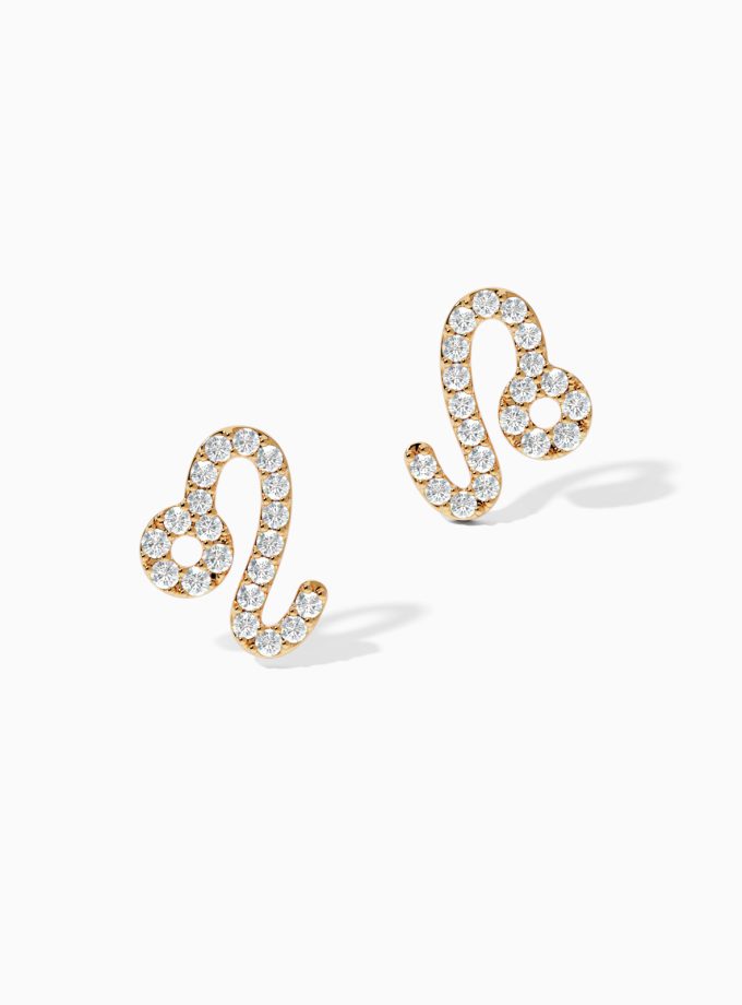 Regal Leo Zodiac Gold Earrings with Diamonds | Diamond Earrings | Zodiac Earrings | Zodiac Gold Earrings | Varudai