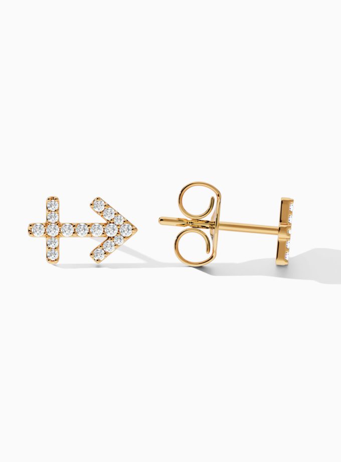 Sagittarius Zodiac Sign Earrings with Diamonds | Diamond Earrings | Zodiac Earrings | Zodiac Gold Earrings | Varudai