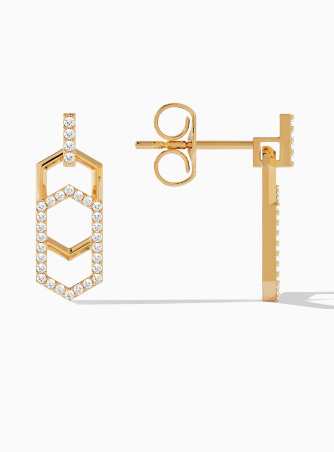 Double Hexagon Diamond Earrings | Varudai | Drop Earrings