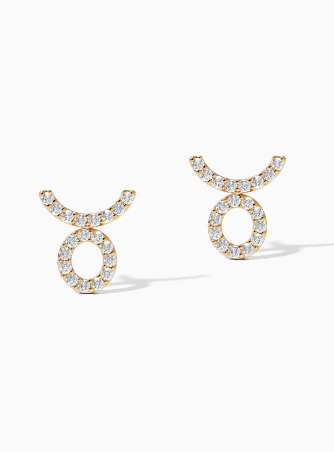 Taurus Zodiac Sign Earrings with Diamonds | Diamond Earrings | Zodiac Earrings | Zodiac Gold Earrings | Varudai
