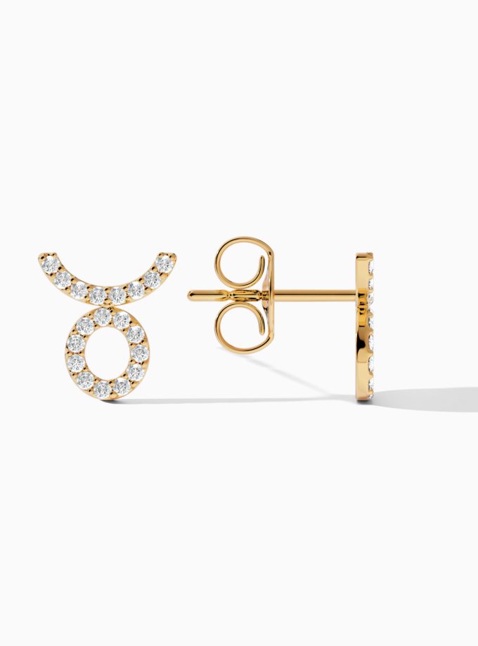 Taurus Zodiac Sign Earrings with Diamonds | Diamond Earrings | Zodiac Earrings | Zodiac Gold Earrings | Varudai
