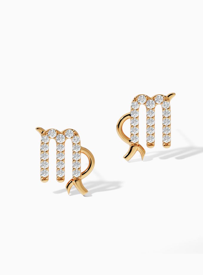 Minimalist Virgo Zodiac Earrings with Diamonds | Diamond Earrings | Zodiac Earrings | Zodiac Gold Earrings | Varudai