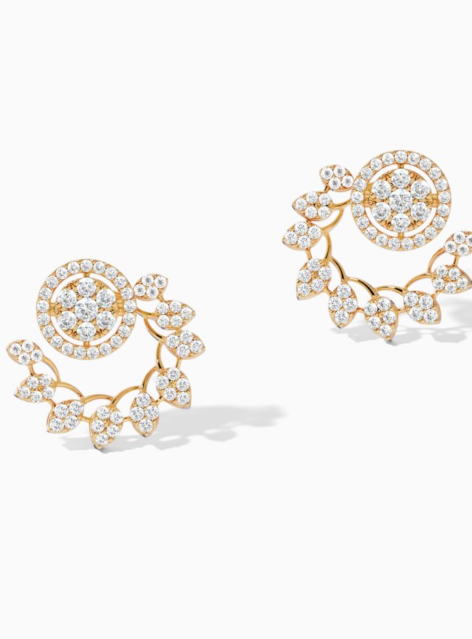 18K Gold & Diamond Leaf Wreath Earrings | Dimond Earrings | Varudai