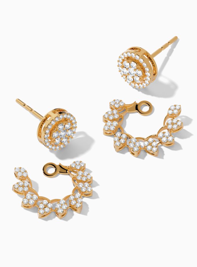 18K Gold & Diamond Leaf Wreath Earrings | Dimond Earrings | Varudai