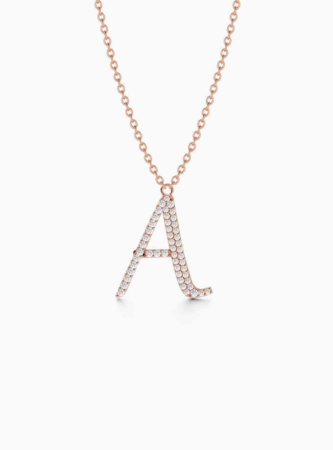 Diamond Initial A Necklace in 18k Gold | Varudai | Custom alphabet | initial letters | diamond pendant | necklace | Arabic letter charms