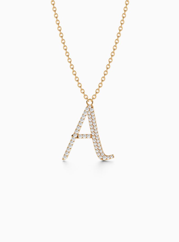 Diamond Initial A Necklace in 18k Gold | Varudai | Custom alphabet | initial letters | diamond pendant | necklace | Arabic letter charms
