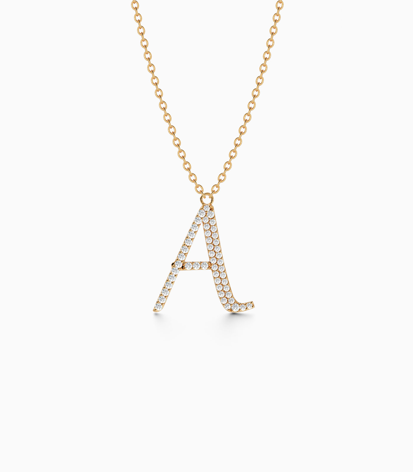 Diamond Initial A Necklace in 18k Gold | Varudai | Custom alphabet | initial letters | diamond pendant | necklace | Arabic letter charms