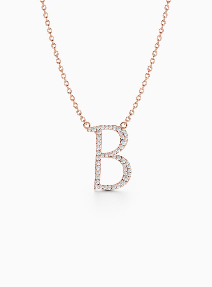 18k Gold Initial B Necklace with Diamonds | Varudai | Custom alphabet | initial letters | diamond pendant | necklace | Arabic letter charms